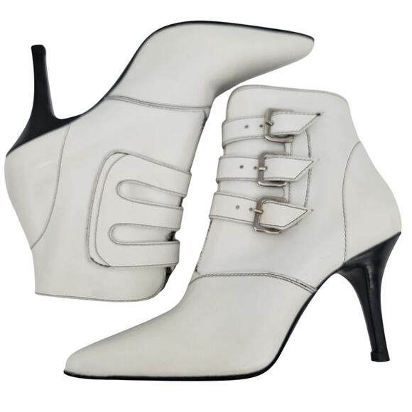 Sigerson Morrison Shoes - Sigerson Morrison Size 6.5 High Heel Booties Leather White Ankle Boots Buckles